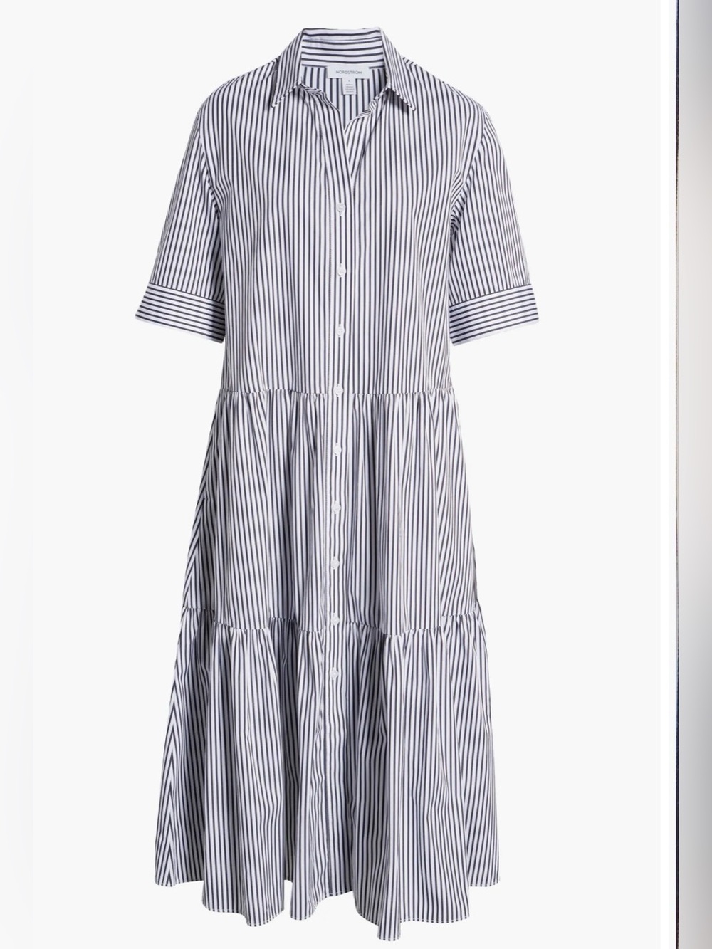 Nordstrom Black and White Striped Tiered Button-Front Midi Dress